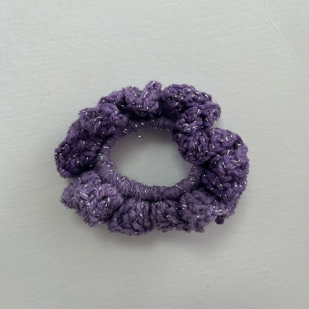 Purple and Silver Crochet Hair Scrunchie